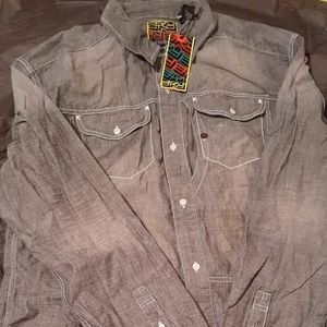 NEW Designer Denim Gray Button down shirt 2x